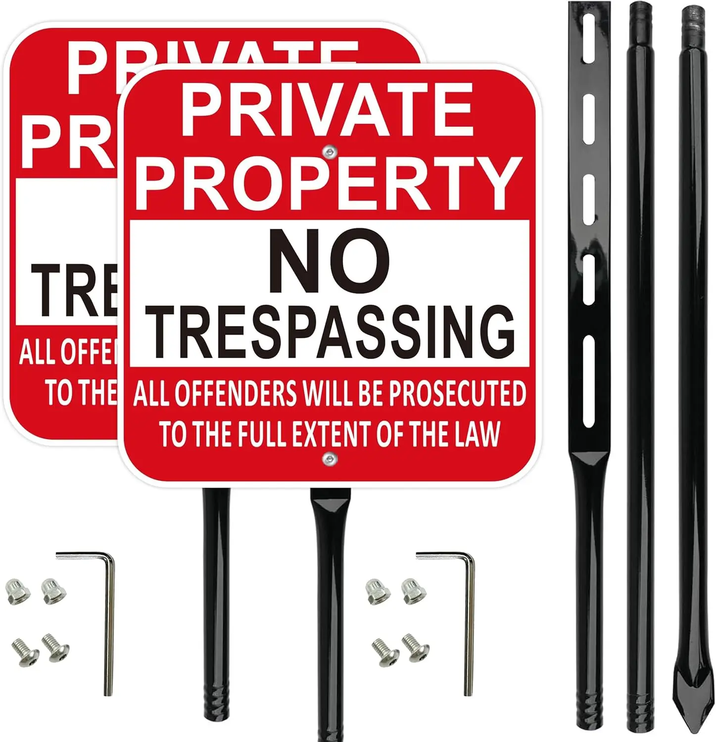 

Private Property No Trespassing Sign with 54 Inch Black Metal Stakes, Red Aluminum, Weather Resistant, 2 Pack