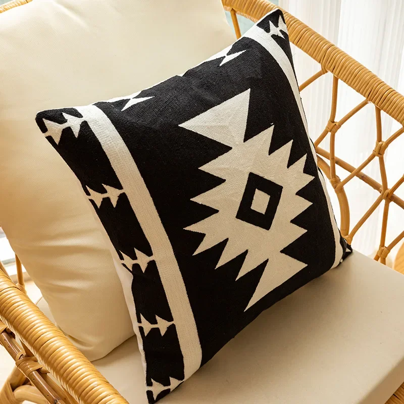 2024 Black White Beige Tufted Embroidered Cushion Cover Geometric Embroidered Pillowcase Cover Home Sofa Decoration Pillow Cases