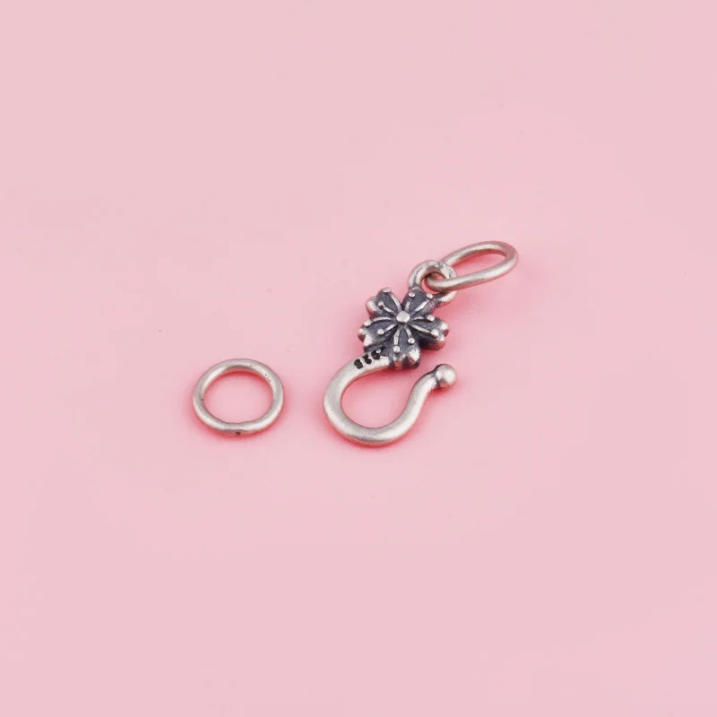 S925 sterling silver retro double-ring flower bud question mark clasp diy bracelet necklace ending connection clasp