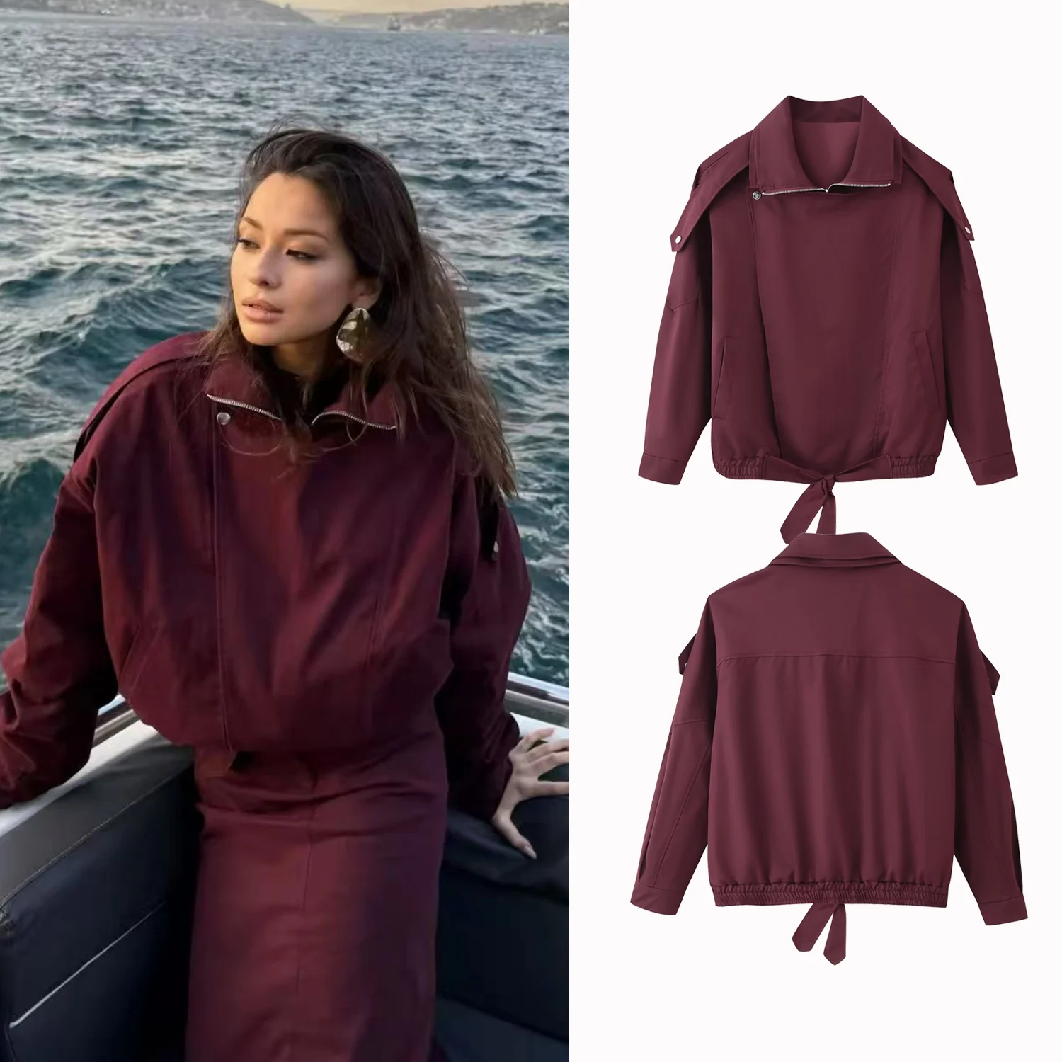 

Женские осенне-зимние модные куртки, однотонные женские короткие куртки с отложным воротником и длинными рукавами, бантом, на шнуровке и молнии, уличная одежда