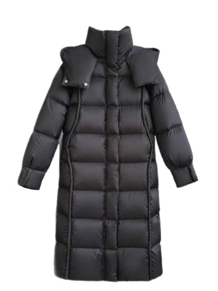 2025年冬新作 レディース 90%ホワイトグースダウンジャケット 厚手 暖かい フード付き パフコート カジュアル ゆったり スノーロングパーカー アウター