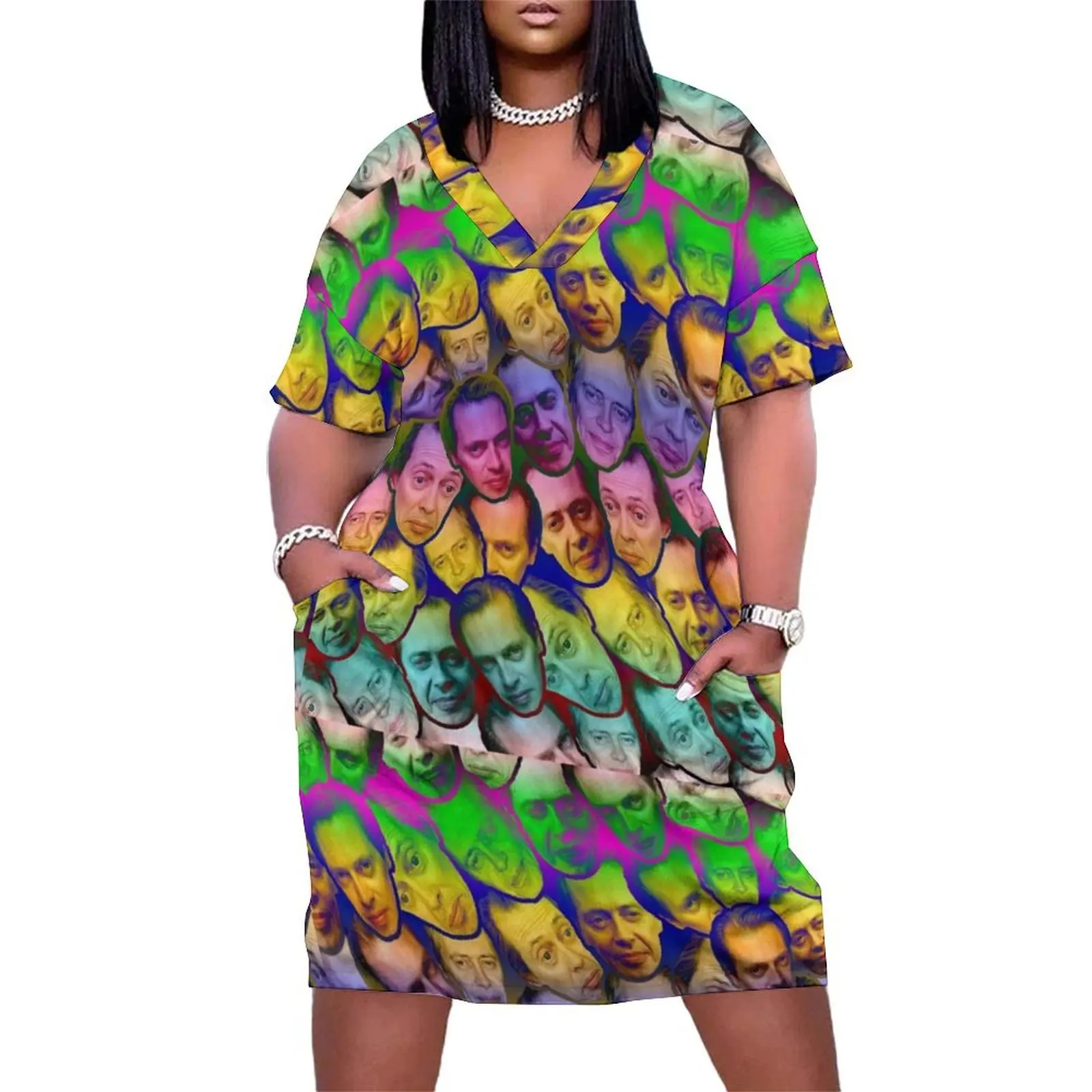 

Steve Buscemi Collage galaxy Steven Vincent Buscemi Face photo image Loose Pocket Dress women dresses Summer dresses for women