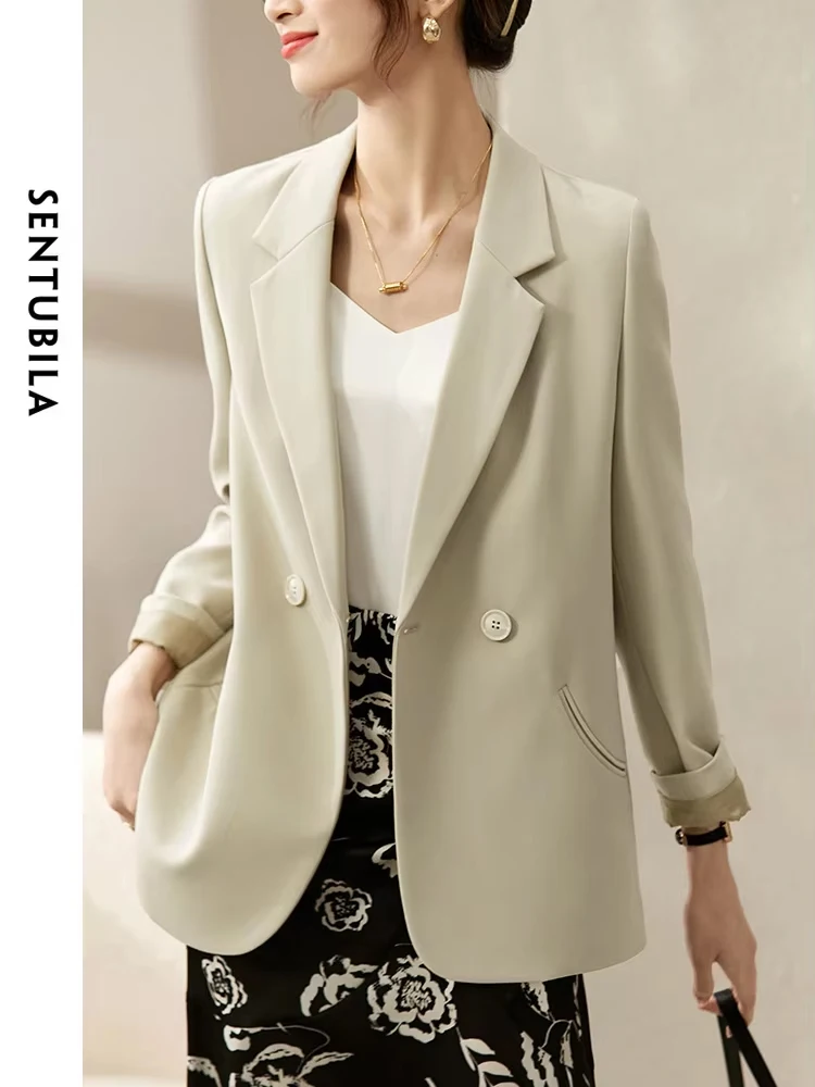 SENTUBILA Blazer Women Spring Autumn Office Lady Formal Business Casual Loose Suit Jacket Female Straight Coat Tops 123X45053