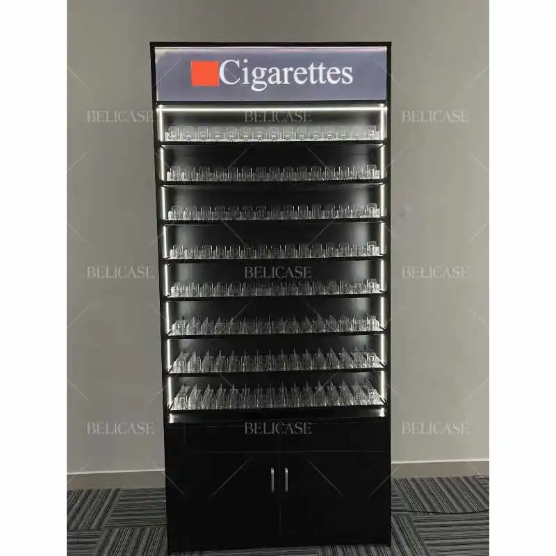 

2025customized.Custom Floor Standing Metal Or Wood Smoke Display Stand Smoke Shop Display Cabinet With Led Light