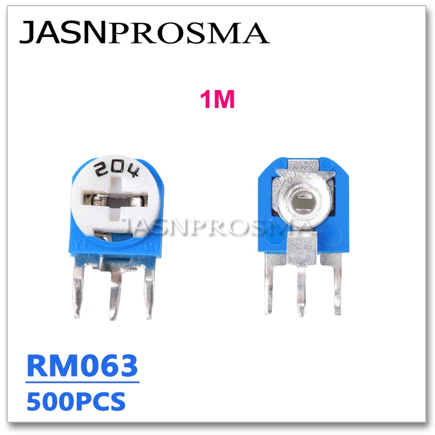 

JASNPROSMA RM063 500PCS 1M 105 RM-063 WH06-1C blue white Trimpot Trimmer Potentiometer Variable adjustable Resistor OHM