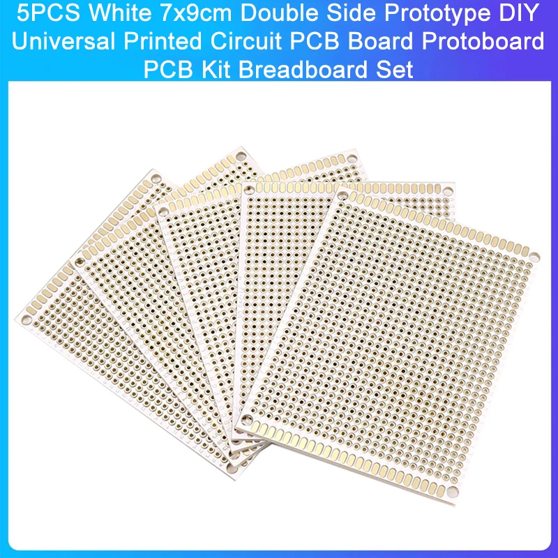 Prototype de circuit imprimé universel double face blanc, kit de planche à pain, carte PCB Protoboard, bricolage, 5 pièces, 7x9cm