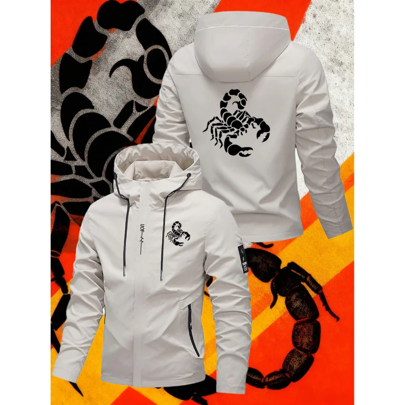 

Мужская ветрозащитная и водонепроницаемая куртка | Прочная куртка с капюшоном | Темный тренд | Принт с изображением черного скорпиона