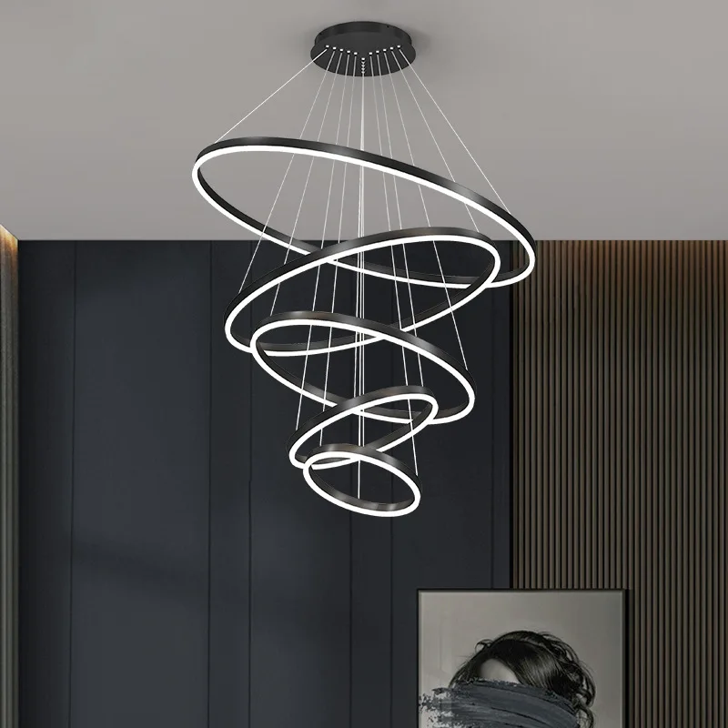 Nordic 6 Ring Led Ceiling Chandelier Dimmable for Living Dining Room Staircase Kitchen Pendant Lamp Home Decore Lighting Fixture