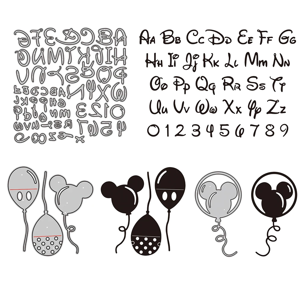 Disney Font Numbers Alphabets Metal Cutting Dies Mickey Mouse Balloon Die Cuts for DIY Scrapbooking Paper Cards Making New 2023