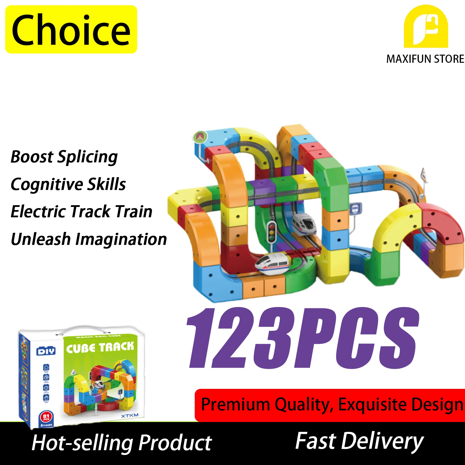 123 SZT. Magiczne Klocki Magnetyczne Kolejka Zestaw do Składania Elektryczna Zabawka Edukacyjna DIY Idealny Prezent Urodzinowy dla Dzieci