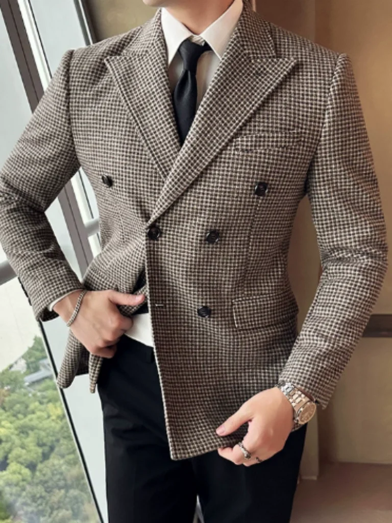 

One-AT19 Men's winter double-breasted casual fashion thickened suit jacket