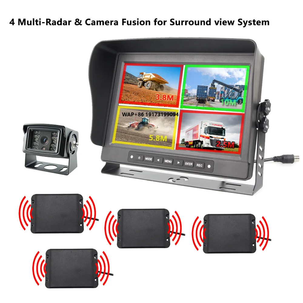 

10 Inches BSD Radar Fusion Safety System 4 X Radars with APP Setting 40M Detection Range for Truck Bus Mining