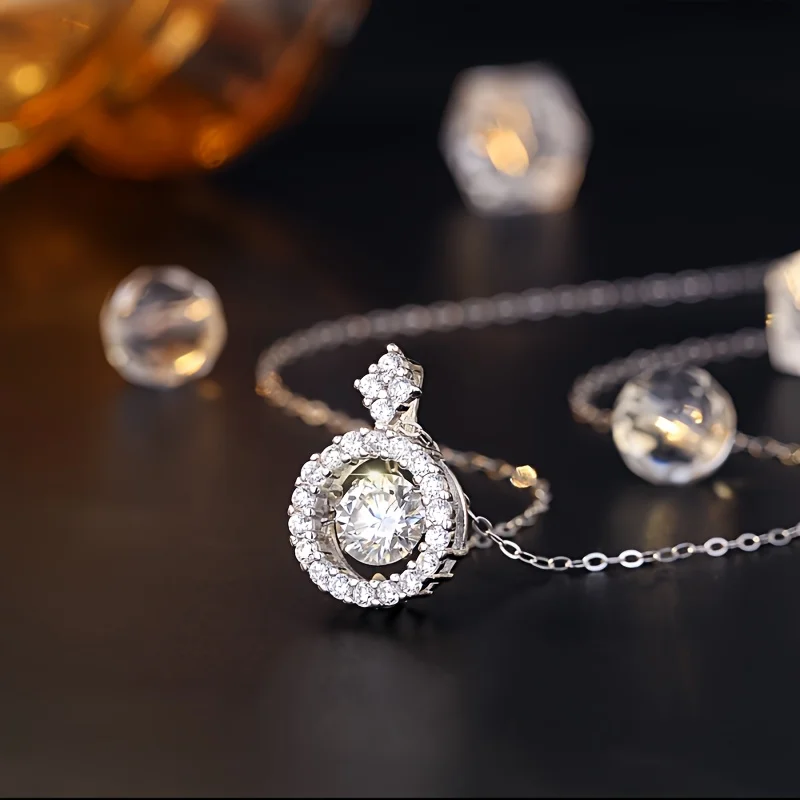 1Carat Round Moissanite Circle Halo Pendant Necklace for Women 925 Sterling Silver Elegant Dainty Ideal for Wedding Engagement Dating Anniversary Comes with Gift Box