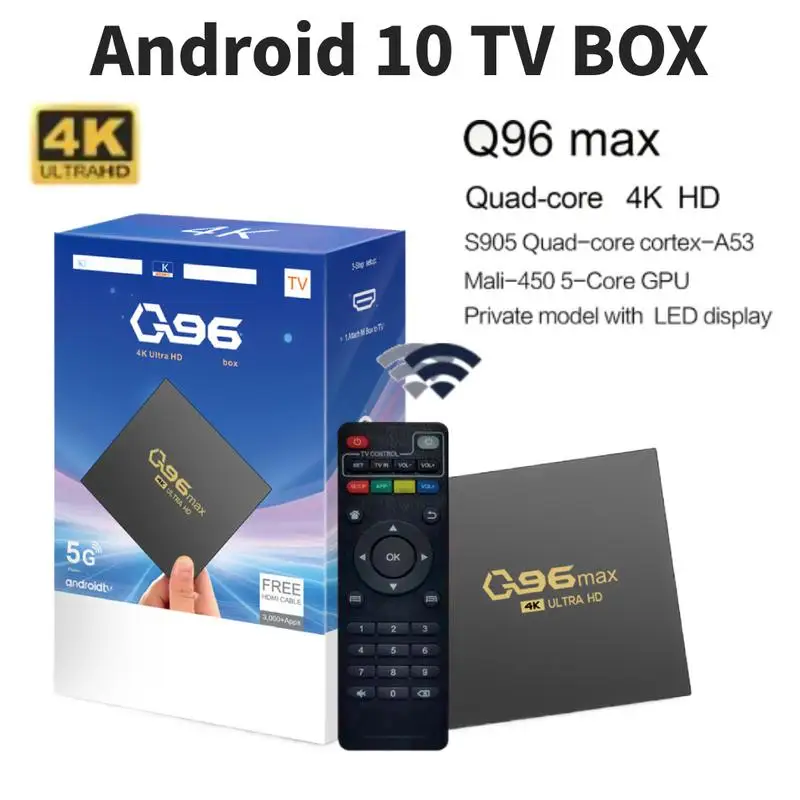 

Q96 MAX cheap tv box 8/16GB+128/256GB Quad Core 4k tv box device RJ45 10M/100M Wifi box android10 BT Voice Media player