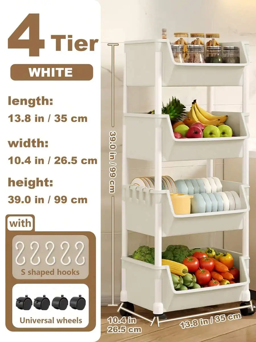 Storage Rolling Cart With Wheels, Storage Cart, Utility Rolling Cart With Lockable Wheels, Multifunction Kitchen Storage Organiz
