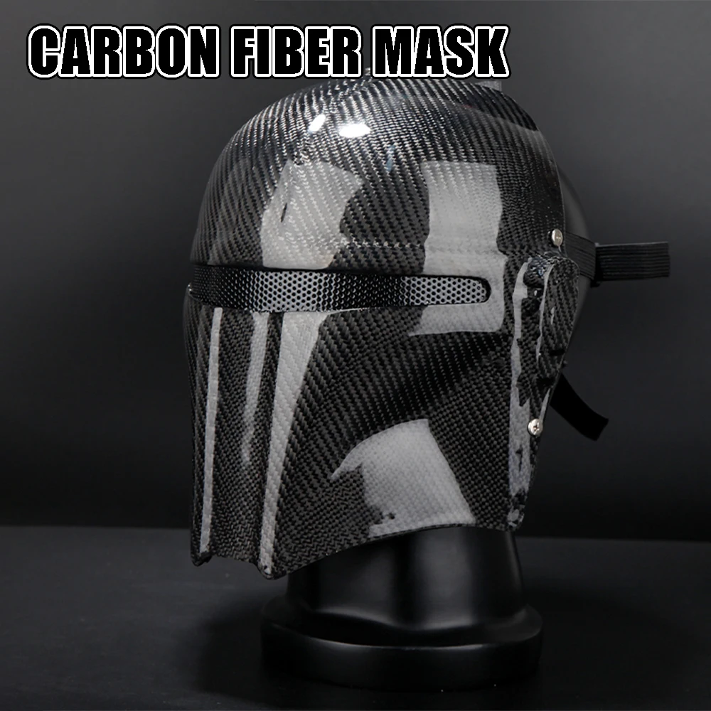 

Мандалорская маска для всего лица из 100% углеродного волокна, реквизит для косплея, реквизит для фильма, защитный крутой шлем для страйкбола, маска для лица, черная маска