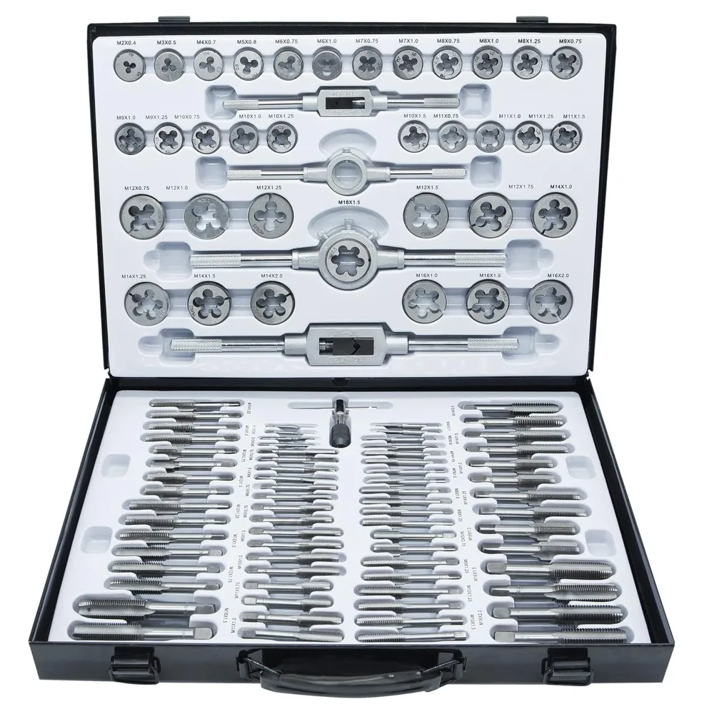 

110PCS Tap and Die Set with Adjustable Handles Accessories and Storage Case & Die Set for Cutting External and Internal Threads