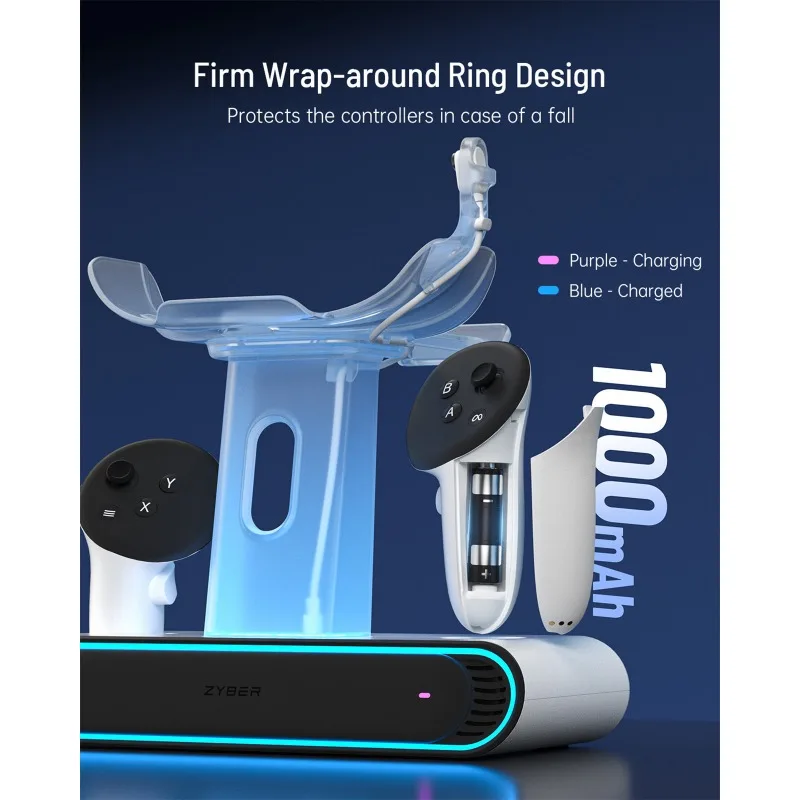 For Meta Quest 3/3S Charging Dock with LED Light, ABS VR Headset Stand Holder, Sturdy Surround Design To Prevent Falling