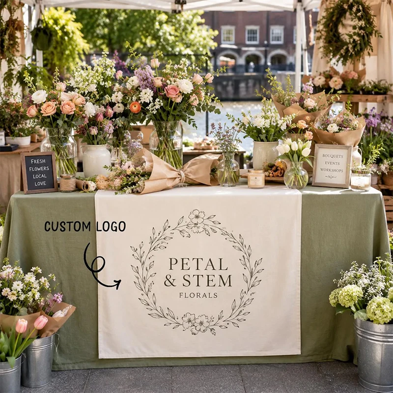 Custom Table Runner with Logo Personalized Business Banner Market Booth Sign Display Pop Up Shop Decoration Tablecloth Business