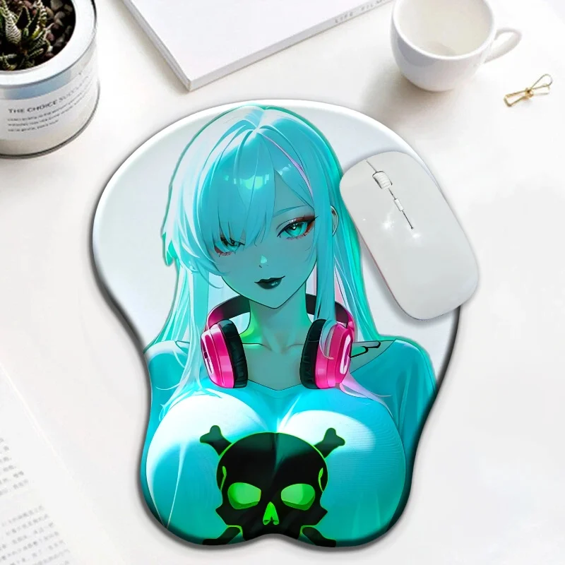 

Cyberpunk Skull T-shirt Girl Technology Style Ergonomic Wrist Rest 3D Soft and Smooth Silicone Mouse Pad