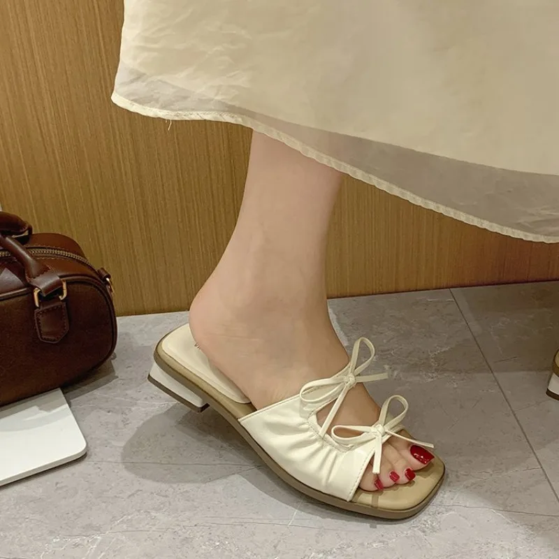 Butterfly-knot Peep Toe Women Slippers Fashion Thin Heels Sandals Casual Party Dress Slide Summer Shoes Fashion Casual New