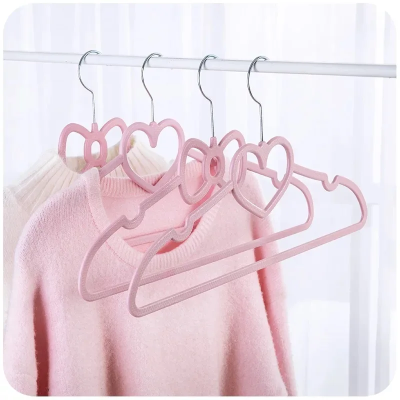 10PCS/Lot baby hangers Hooks Durable Hanger ABS Heart Pattern Coat Hanger for Adult Children Clothing Hanging Supplies (Pink)