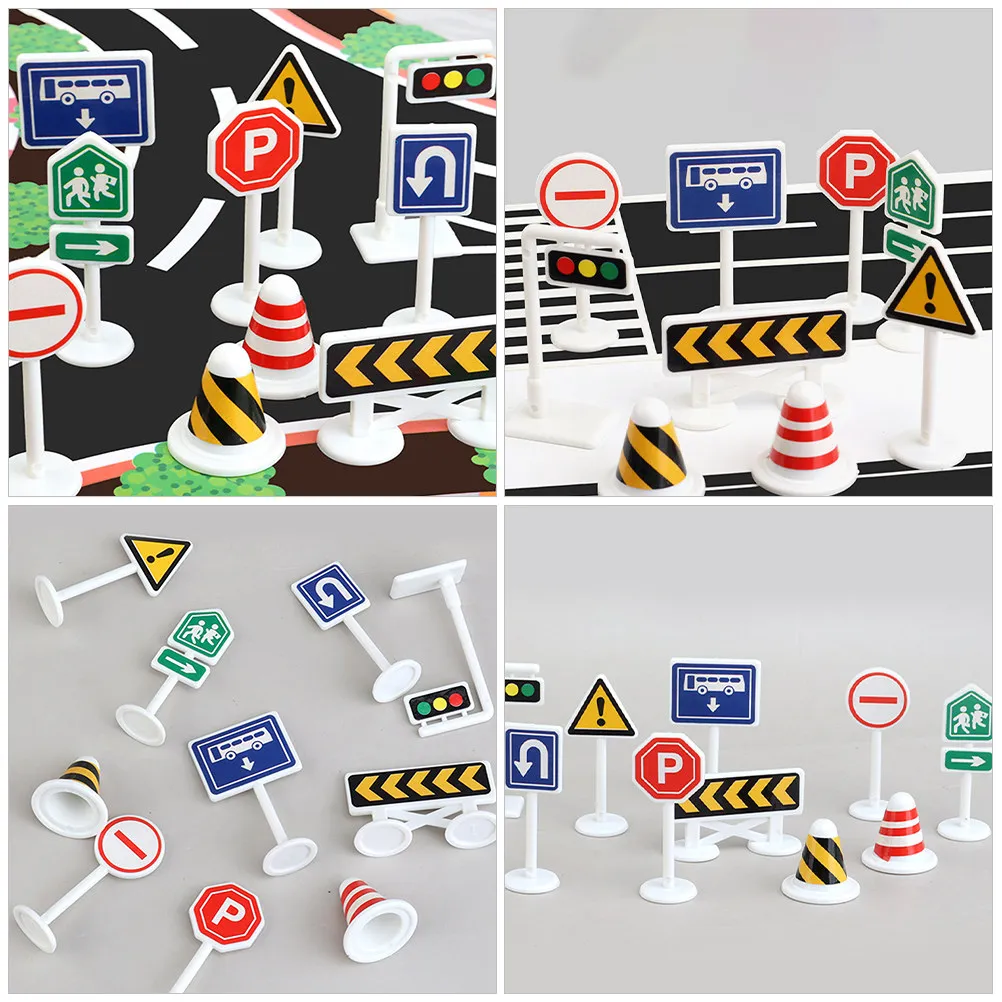 

10Pcs Traffic Cognition Mini Barricade Road Signs Lightweight Bright Color Educational Play Set Traffic Sign Toys