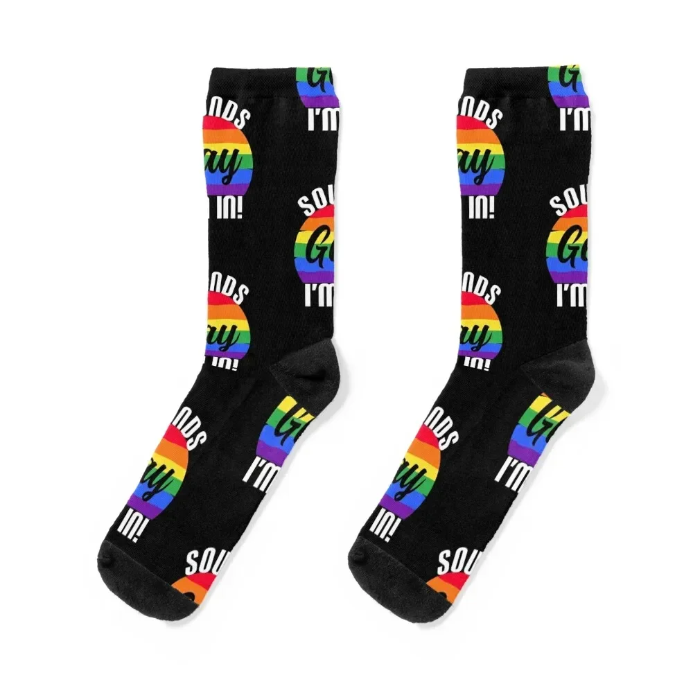 Sounds Gay I'm In Funny Pride Retro Sunset Socks hiphop christmas stocking golf Socks For Men Women's