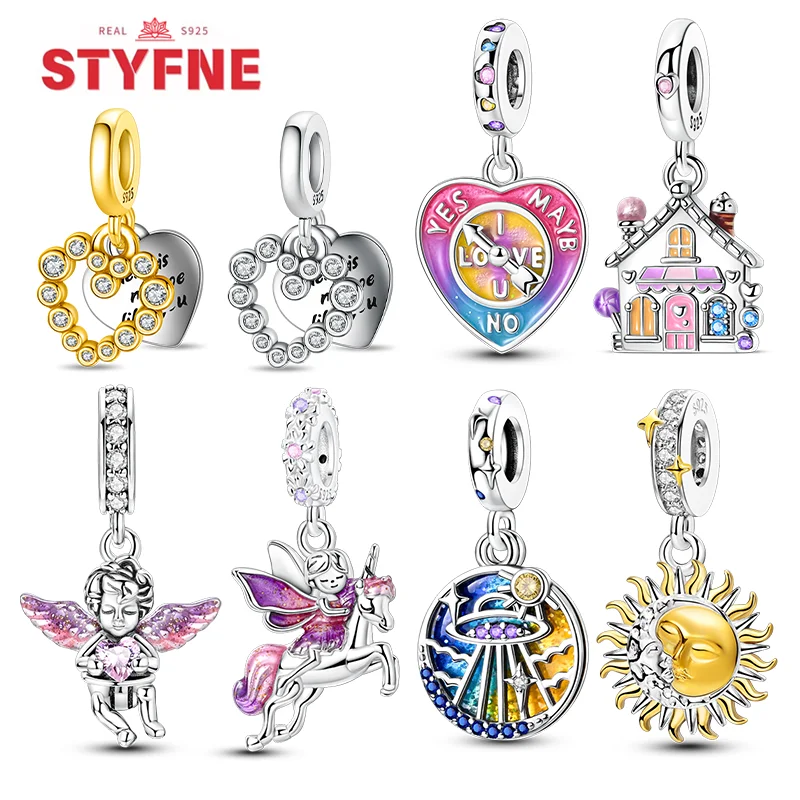 

Silver S925 Bright Sun hearts love Charms Dazzling Stone Sun heart Beads Fit Original Bracelet for Women Diy Fine Jewelry Gifts