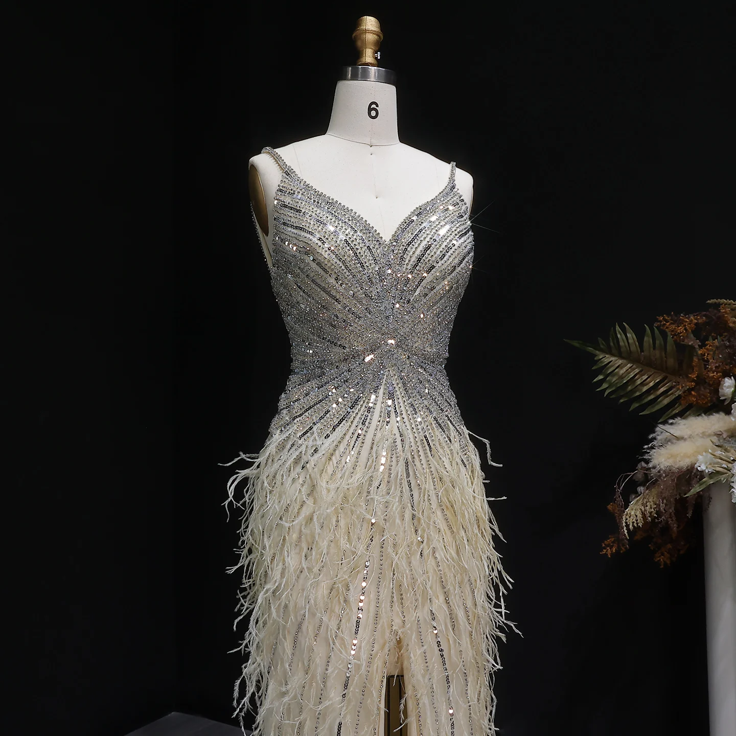 Sharon Said Dubai Luxuriöse Feder-Meerjungfrauenkleider in Silber für Hochzeiten, Blaues Arabisches Abendkleid, Partykleider SS004 Maßanfertigung – Detail 7