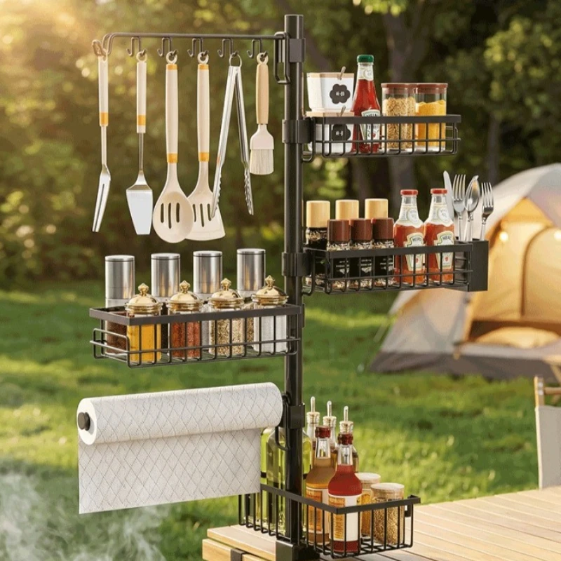 

Firm Outdoor BBQ Side Hanger Kitchen Supplies Tissue Tools Storage Basket Camping Oven Seasoning Shelf