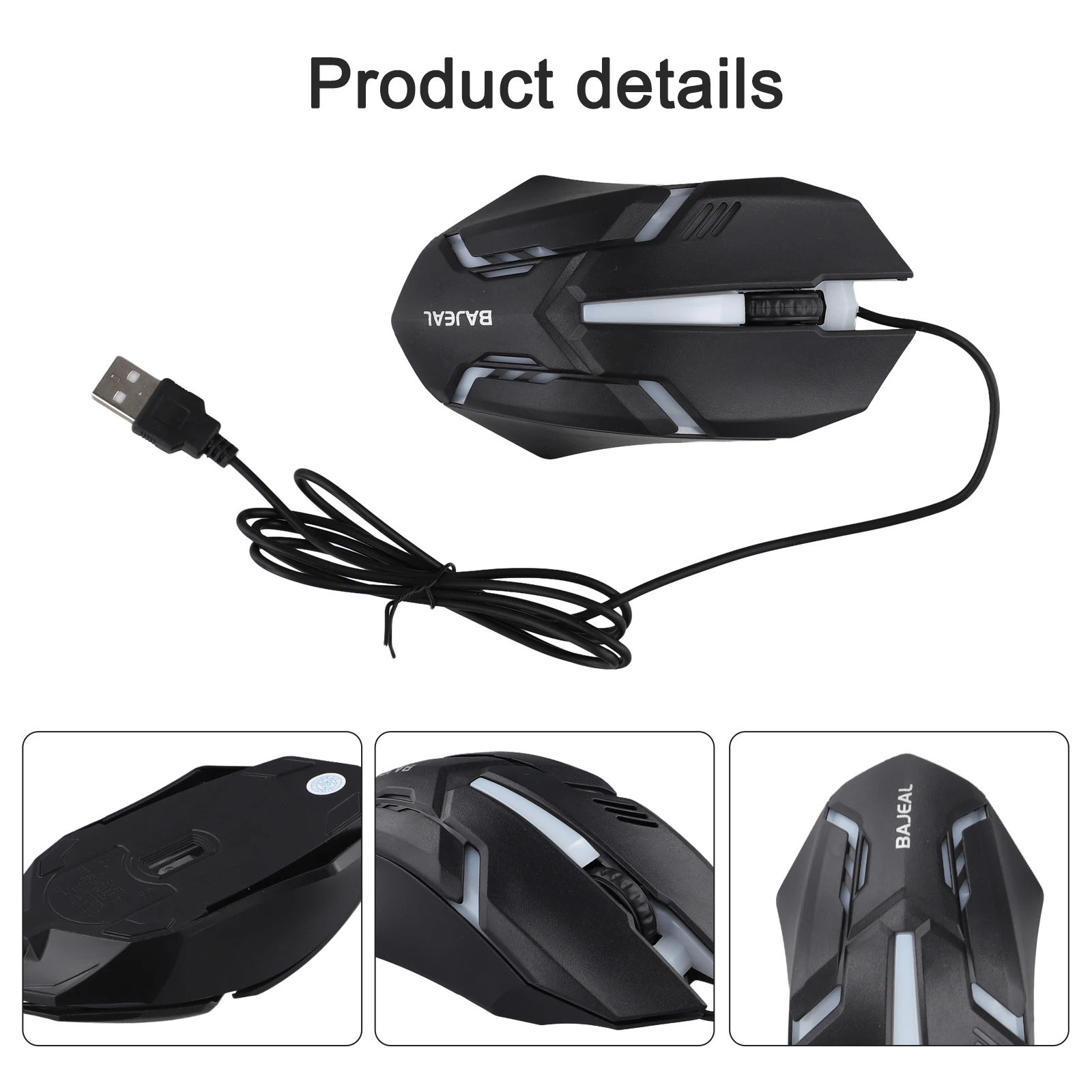 High-performance USB Wired Gaming Mouse, Luminoso Óptico, Retroiluminado, LED, 1600DPI, Esports Machinery, Microsoft Laptop