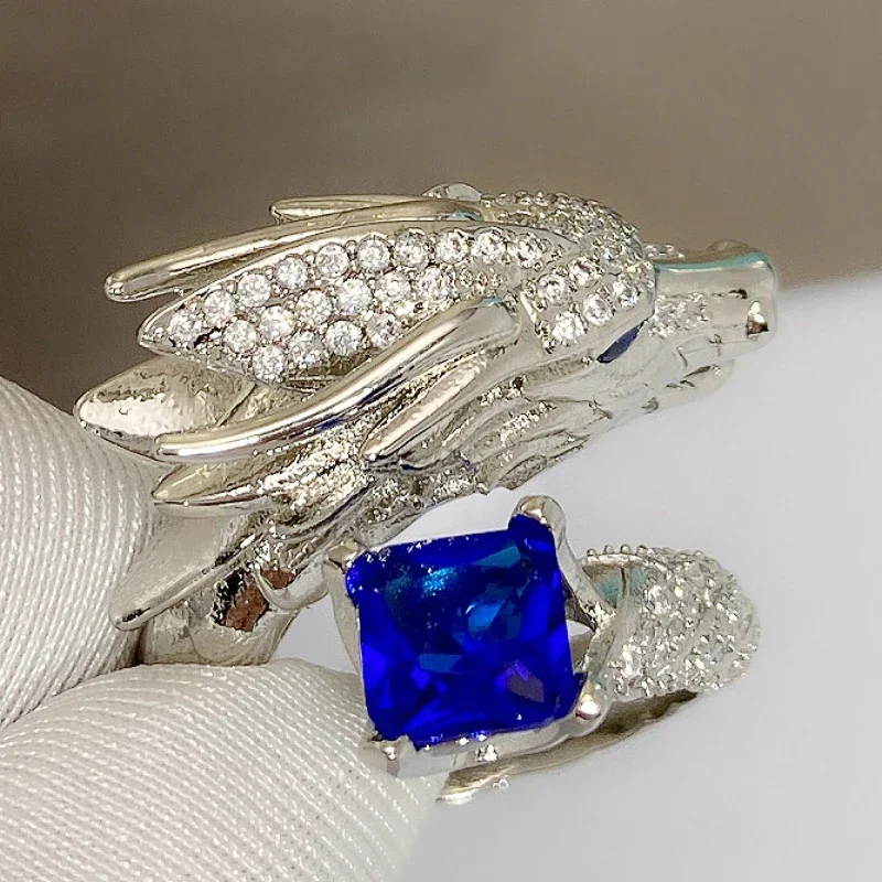 Huitan Novel Dragon Design Opening Rings Delicate Aesthetic Bright Finger Accessories for Women Opulent Chic Jewelry for Party view 3