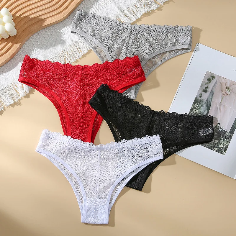 

3pcs Exquisite Lace Hollowed Out Charm Tempt Female Underwear Sweat Wick Breathable Women's Panties Comfortable Cool Lingerie