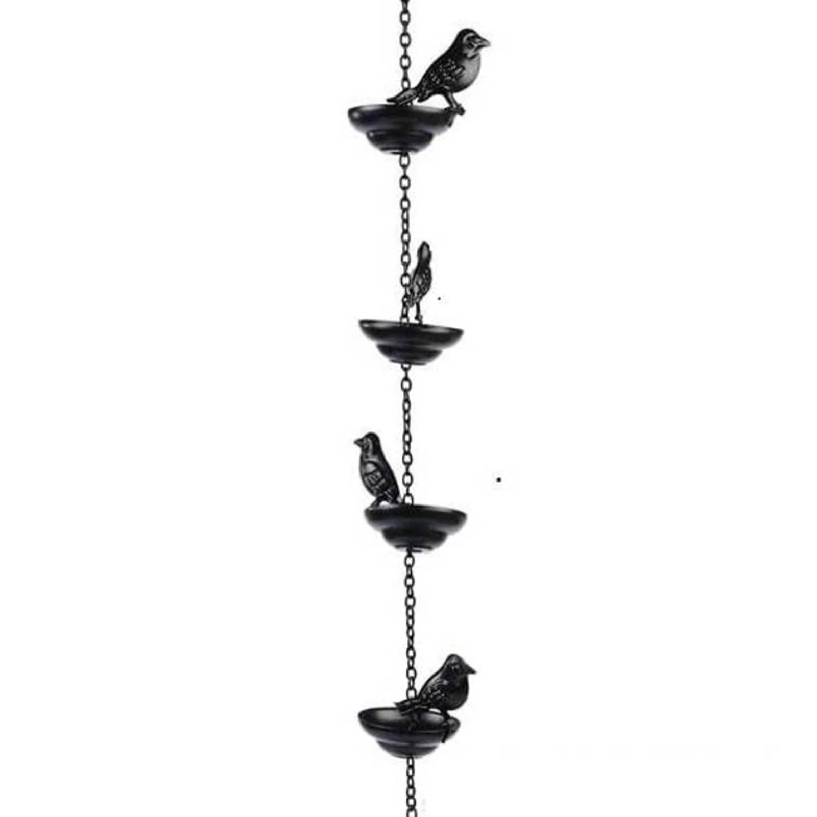 Metal Bird Rain Gutter Chain with Decorative Cups Rain Catcher Chain with Attached Hanger for Divert Water and Home Display