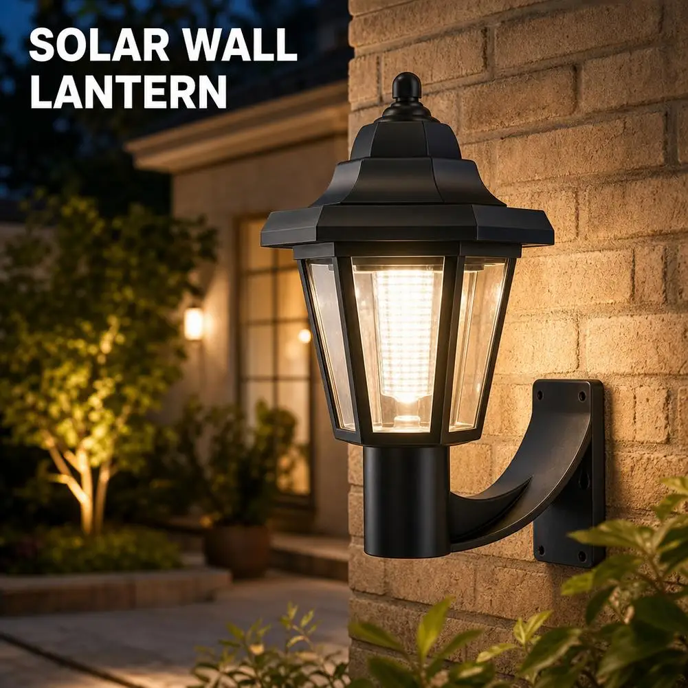 Triple Solar Panel Vintage Outdoor Wall Sconce IP66 Waterproof Rotatable Hexagonal Decorative Lamp For Garden Backyard Steps image 4