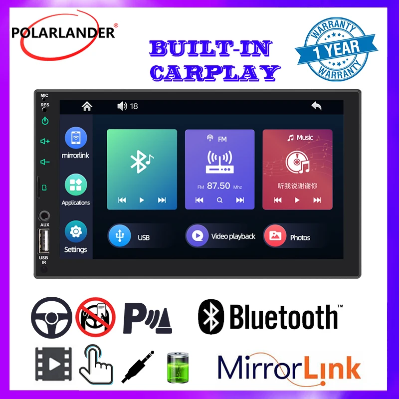 

Car Multimedia Player Radio 2 Din Auto Carplay Stereo Mirror Link Universal 7" For Volkswagen Nissan Hyundai Toyota Kia