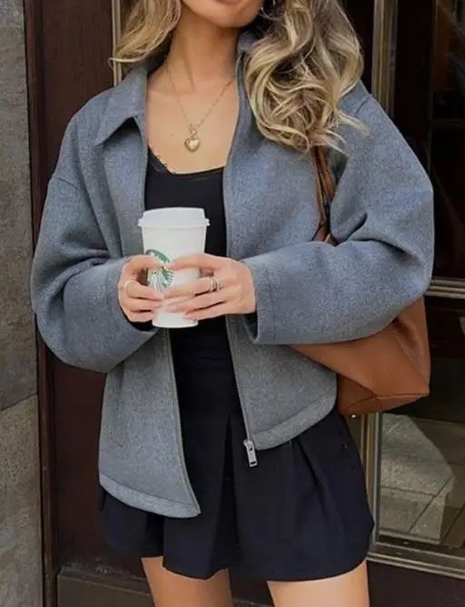 

Women's Casual Solid Color Long Sleeved Jacket Autumn Winter Fashion 2025 Streetwear Style for Ladies' Clothing