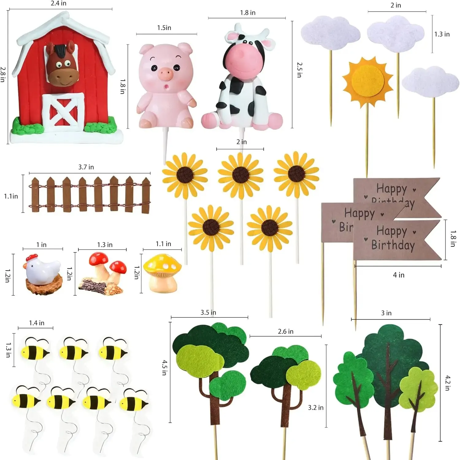30 PCS Farm Animal Cow Cake Topper Decorations for Farm Animal Theme Birthday Baby Shower Party