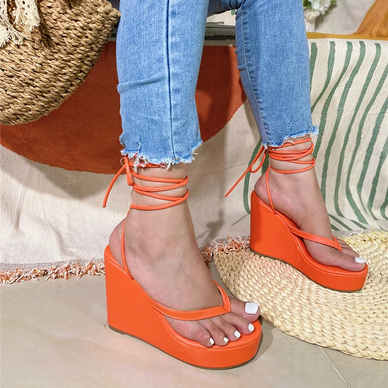 Kcenid Ankle Strap Sandals Summer Fashion Women Platform Cross-Tied Lace Up Sandals Elegant Wedges Heels Summer Shoes High Heels