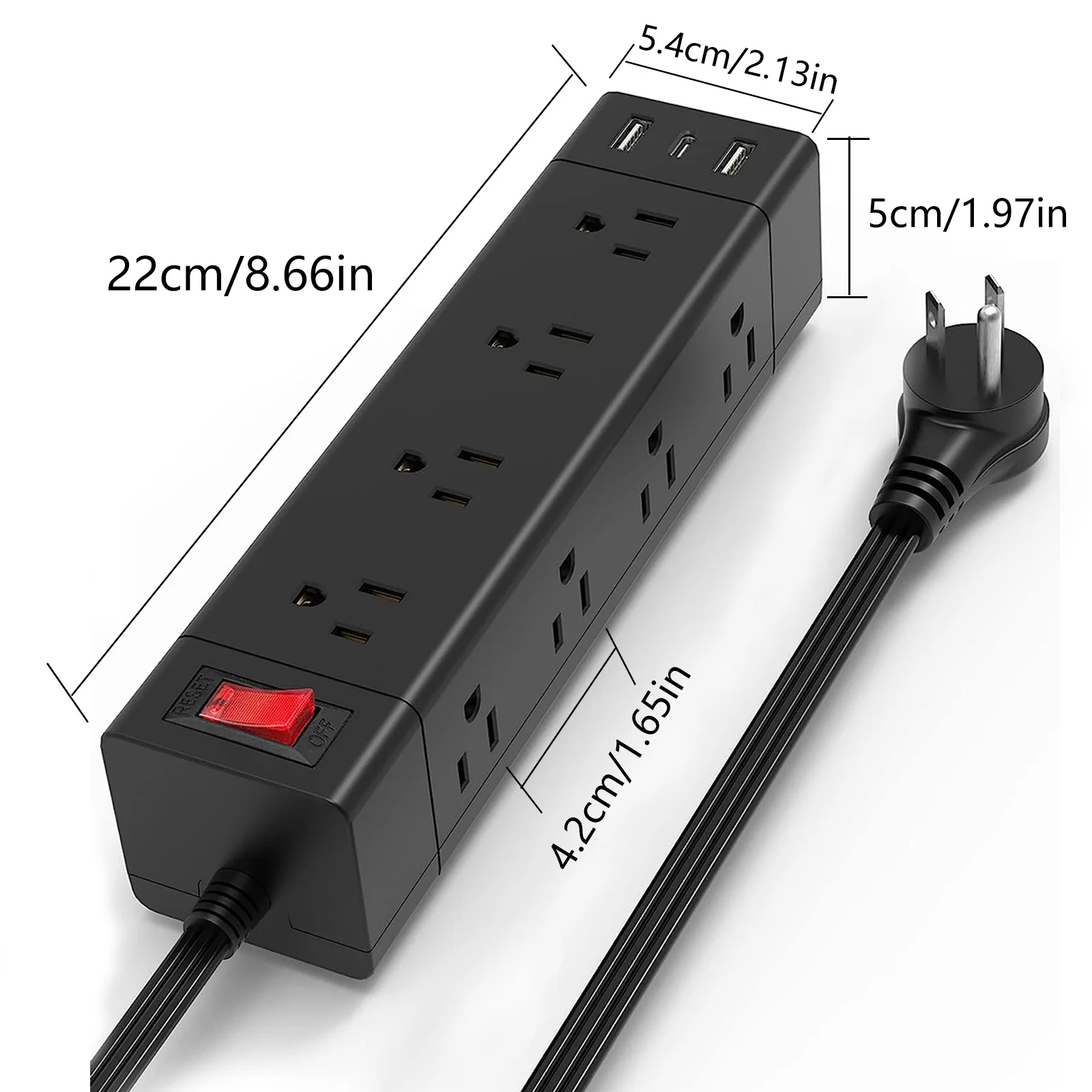 Power Strip Us Plug 12 Outlets Multi Tap Electrical Socket 5.25 Ft Extension Cord with USB Ports Wall Mount Flat Plug Smart Home