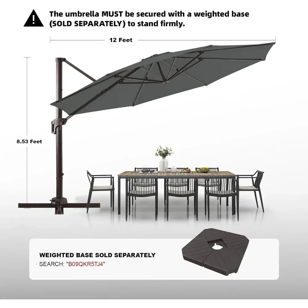 Patio Umbrella, Cantilever Patio Umbrellas, W/ Fade Resistance Recycled Fabric, 360°Rotation Aluminum Pole, Patio Umbrella