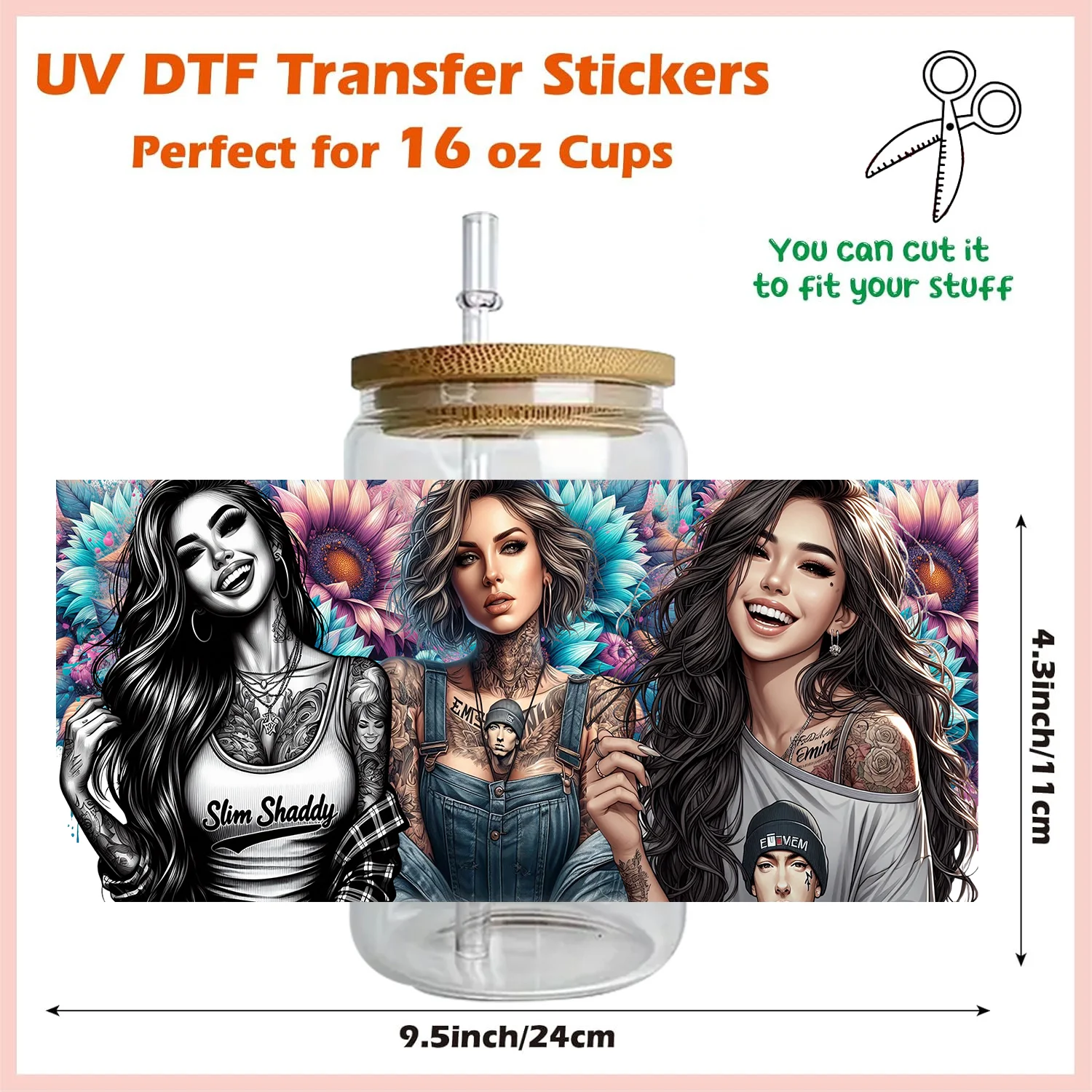 بوس فاتنة سلسلة العصرية الوشم فتاة UV DTF كأس التفاف ل 16 أوقية كوب ليبي مختلط باد غال تصاميم كأس يلتف ملصقات ثلاثية الأبعاد