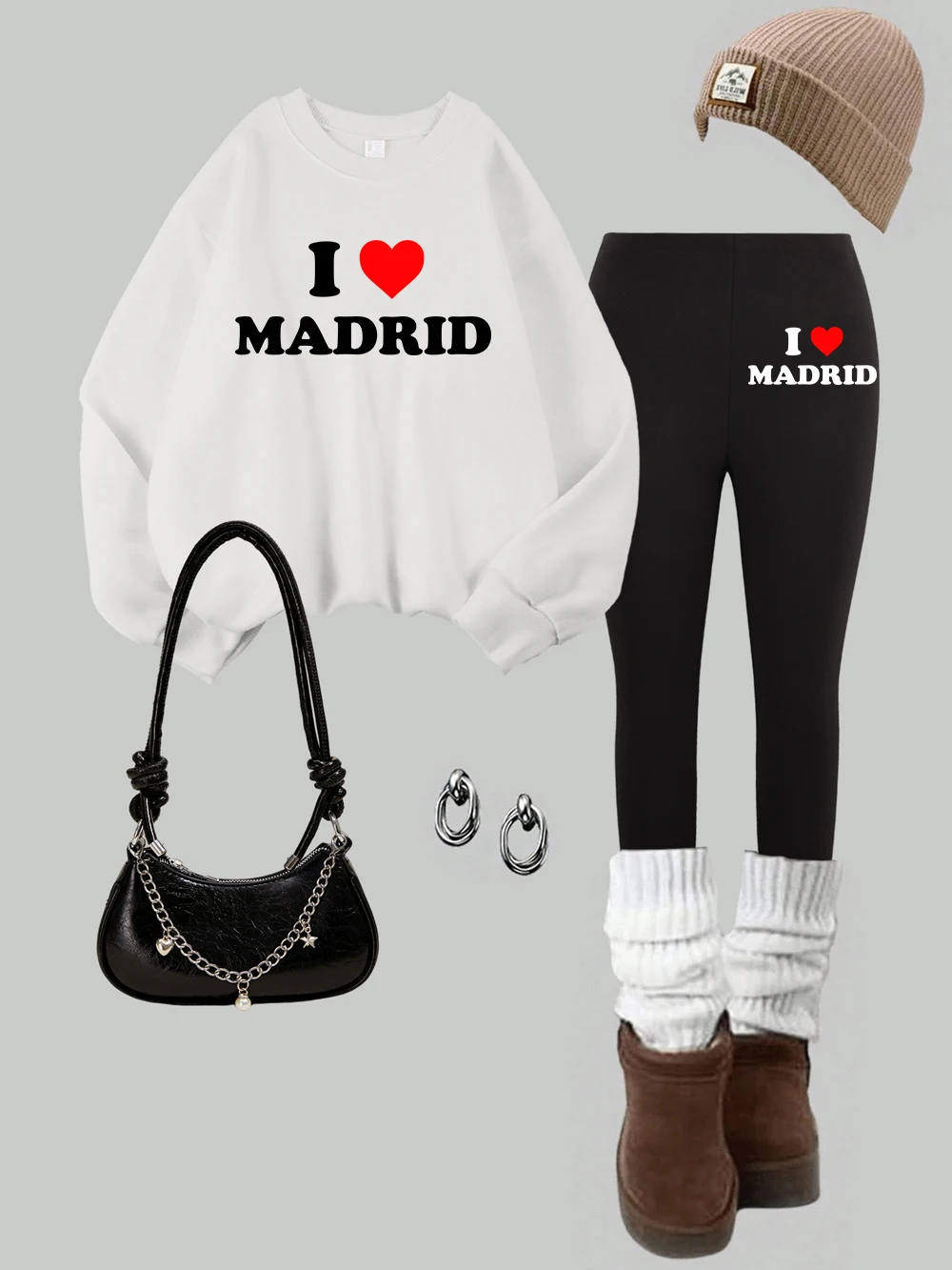 

Женские толстовки с принтом «Я люблю Мадрида», комплект леггинсов, зимние теплые флисовые толстовки, брюки, уличная повседневная женская одежда