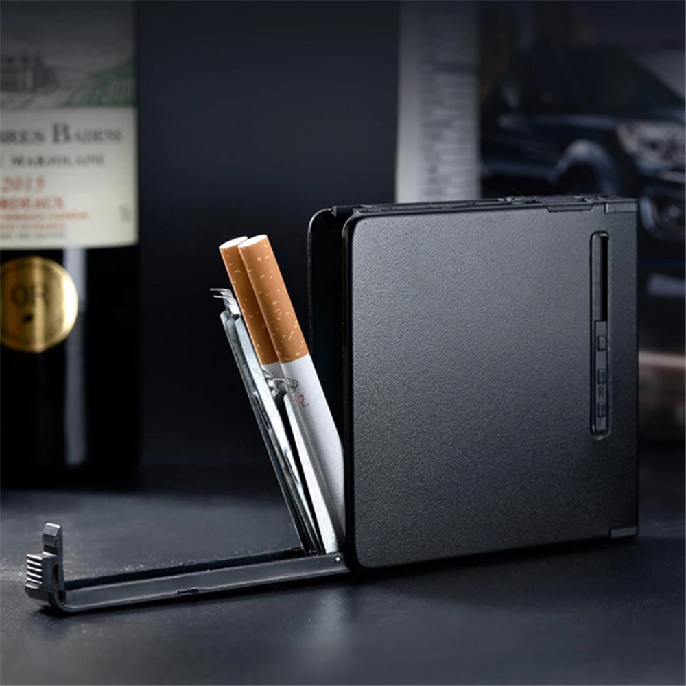 Metal Cigarette Case Automatic Pop Up Cigarette Lighter 20 Count Capacity Refillable Gas Cigarette Case Gifts for Men