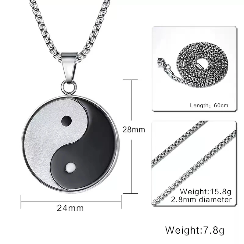 Retro Religious Yin Yang Symbol Pendant Necklace Stainless Steel Bagua Meditation Yoga Two-Color Male Personality Amulet