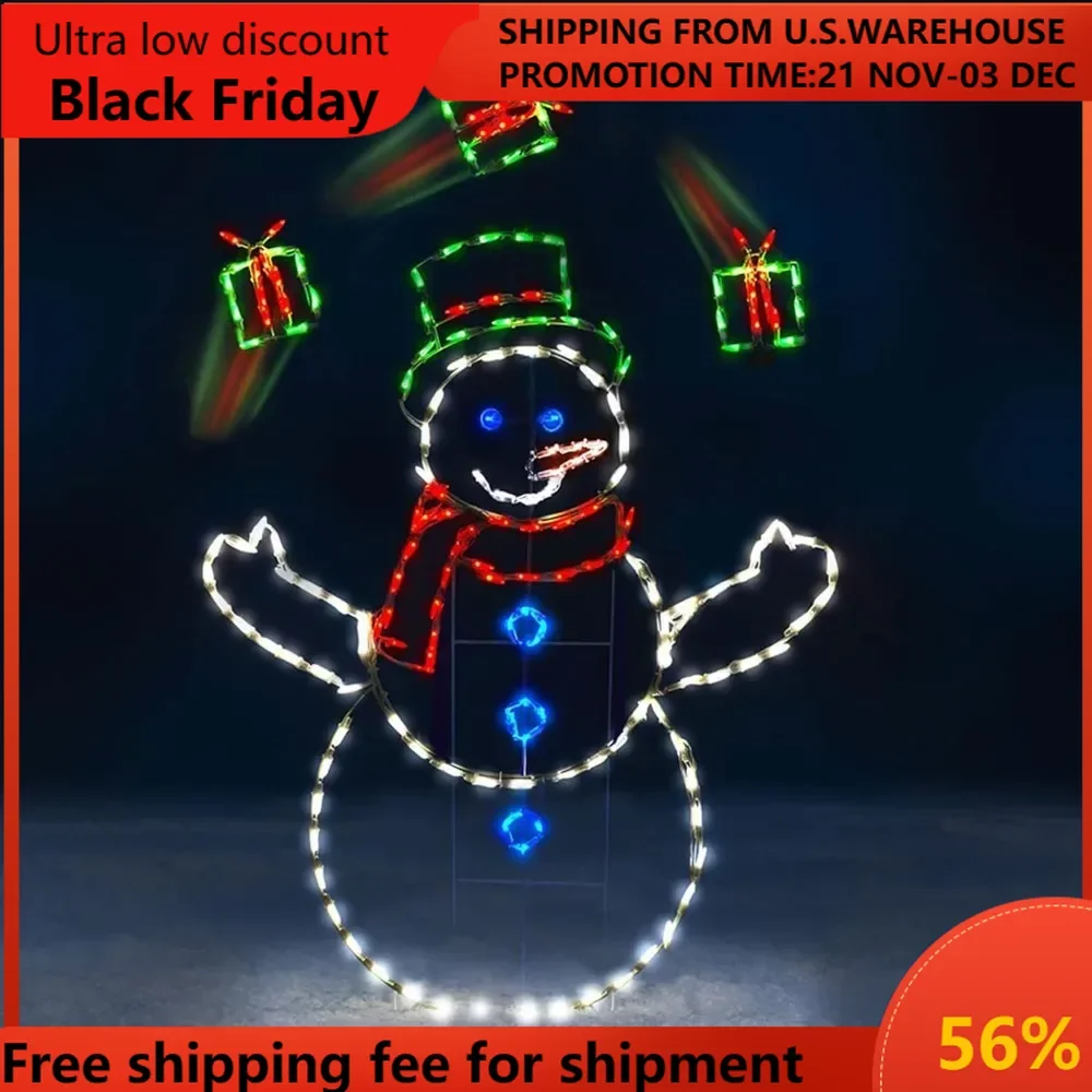 Pro-Line 60 Inch Juggling Snowman Indoor/Outdoor Christmas Yard Decoration, 265 Animated LED Multi-Color Lights