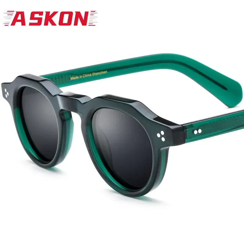 ASKON Retro Top Quality Polarized Green Frame Sunglasses Men Fishing Thick Fashion Glasses Women Eyeglasses Man for Small Face
