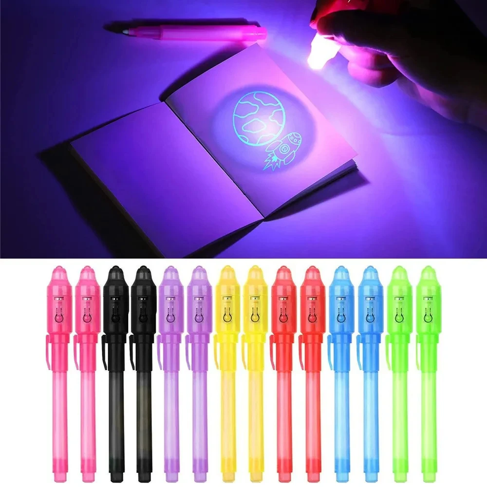 Onzichtbare inktpen 12-delig, spionagepen met UV-licht, magische marker voor geheim bericht, schatkistprijzen, kinderfeestartikelen, speelgoedcadeau