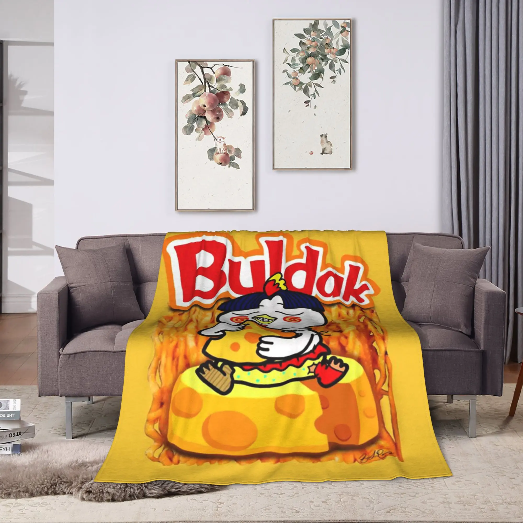 Manta de felpa Ramen de pollo caliente Buldak de queso, ropa de cama de franela para niños y adultos, colcha súper suave para dormitorio, Idea de regalo
